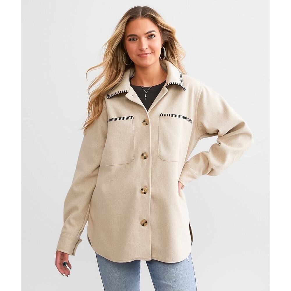 BKE Buckle Whipstitch Shacket Women’s Sz XL Beige Western NEW *Flaw*‎